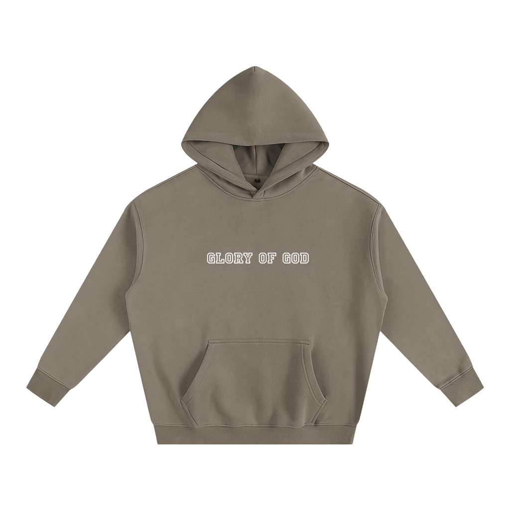 Unisex oversize fleeced hoodie with hood and drop shoulder, thick cotton blend fabric for autumn and winter.