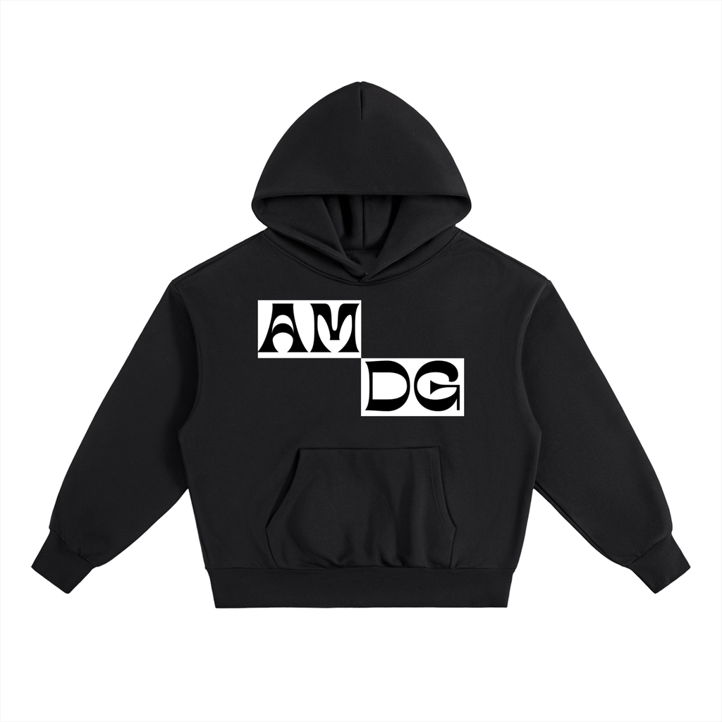 Unisex oversized hoodie with Ad Majorem Dei Gloriam print, cotton-polyester blend, casual and outdoor wear